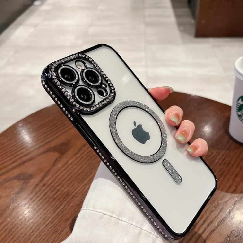 For iPhone 15 /15 Pro/ProMax/15Plus Case, MagSafe Magnetic Diamond Rhinestone Glitter Crystal Bling Camera Lens Protector Cover