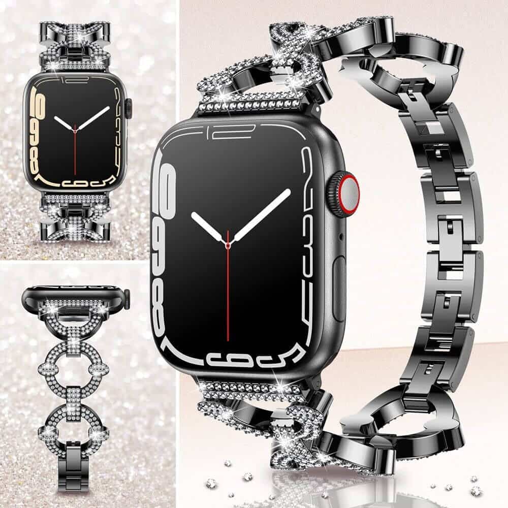 For Apple iWatch Round Bling Rhinestones 38/40/41/42/44/45/46/49mm Bracelet Strap Wristband