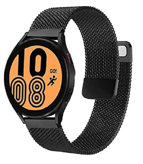 Samsung Galaxy Watch 4 40mm 44mm /Watch 4 Classic 42mm 46mm Replacement Wristband, Adjustable Stainless Steel Milanese Wrist Band Strap For Women Men Unisex (Black)