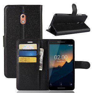 Nokia 2.1 Genuine Wallet Leather Flip Stand Case Cover ( Black)