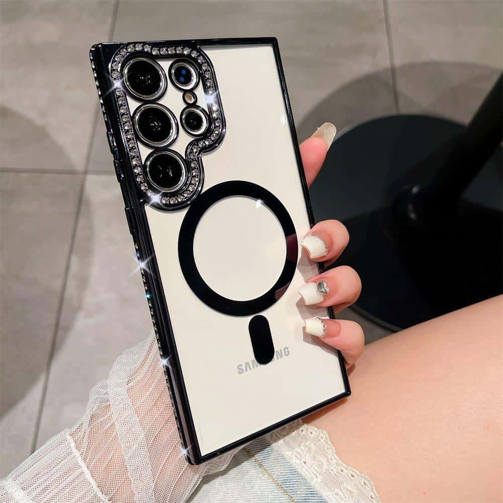 For Samsung Galaxy Case, MagSafe Magnetic Diamond Rhinestone Glitter Crystal Bling Camera Lens Protector Cover