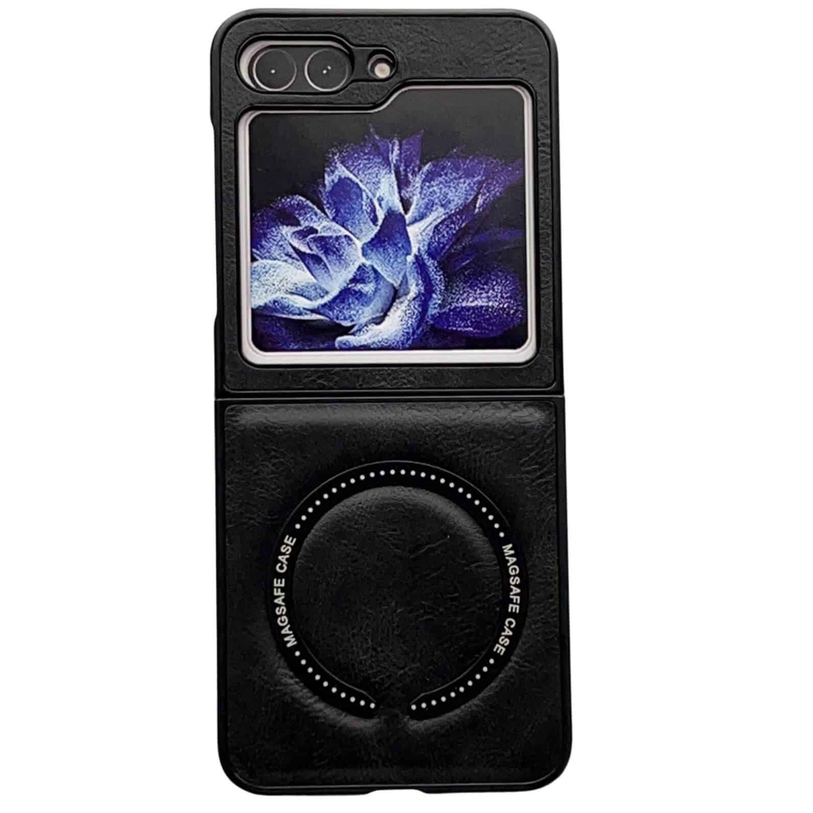 For Samsung Galaxy Z Flip5 Leather Pattern Magnetic MagSafe PU Back Phone Case Protective Cover
