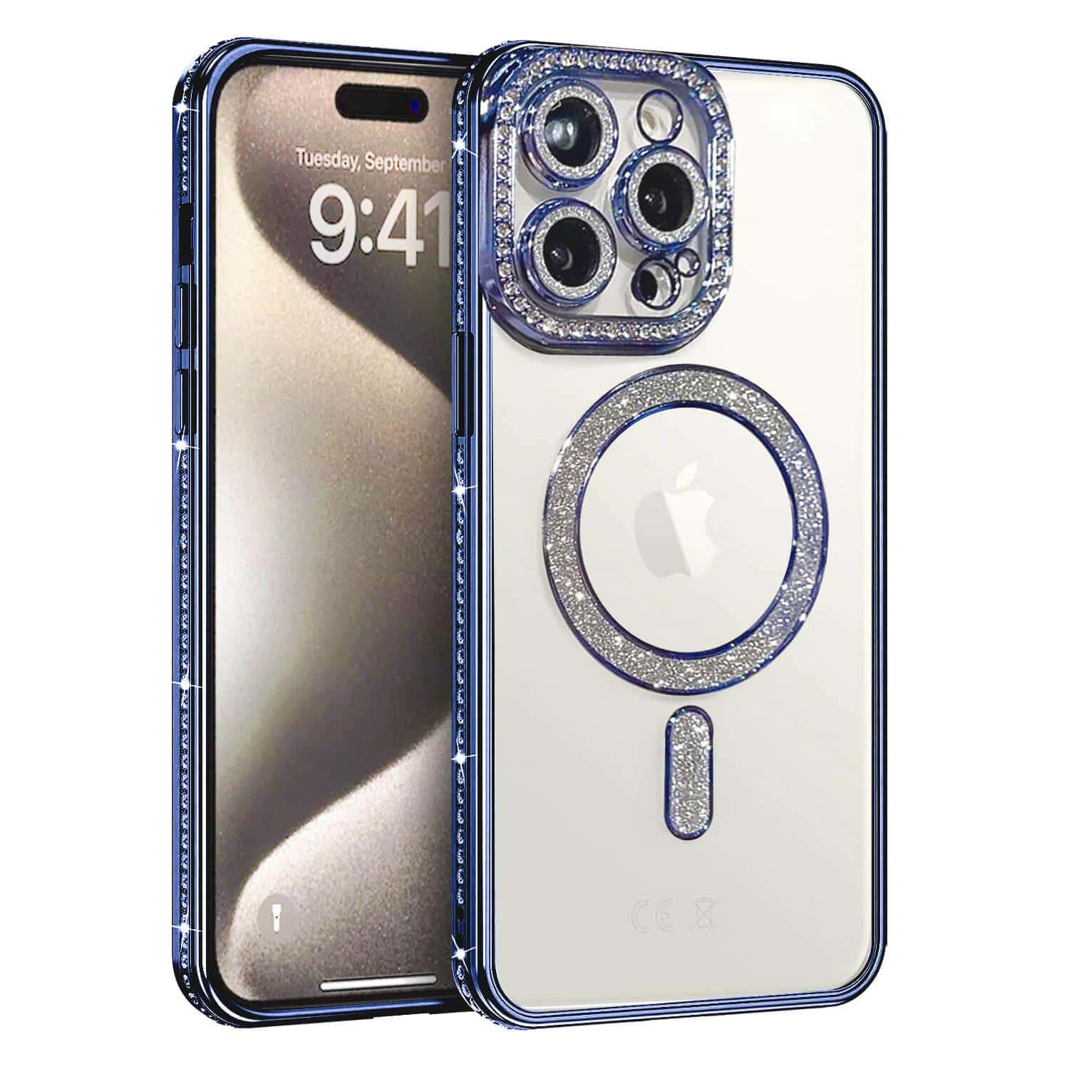 For iPhone 15 /15 Pro/ProMax/15Plus Case, MagSafe Magnetic Diamond Rhinestone Glitter Crystal Bling Camera Lens Protector Cover