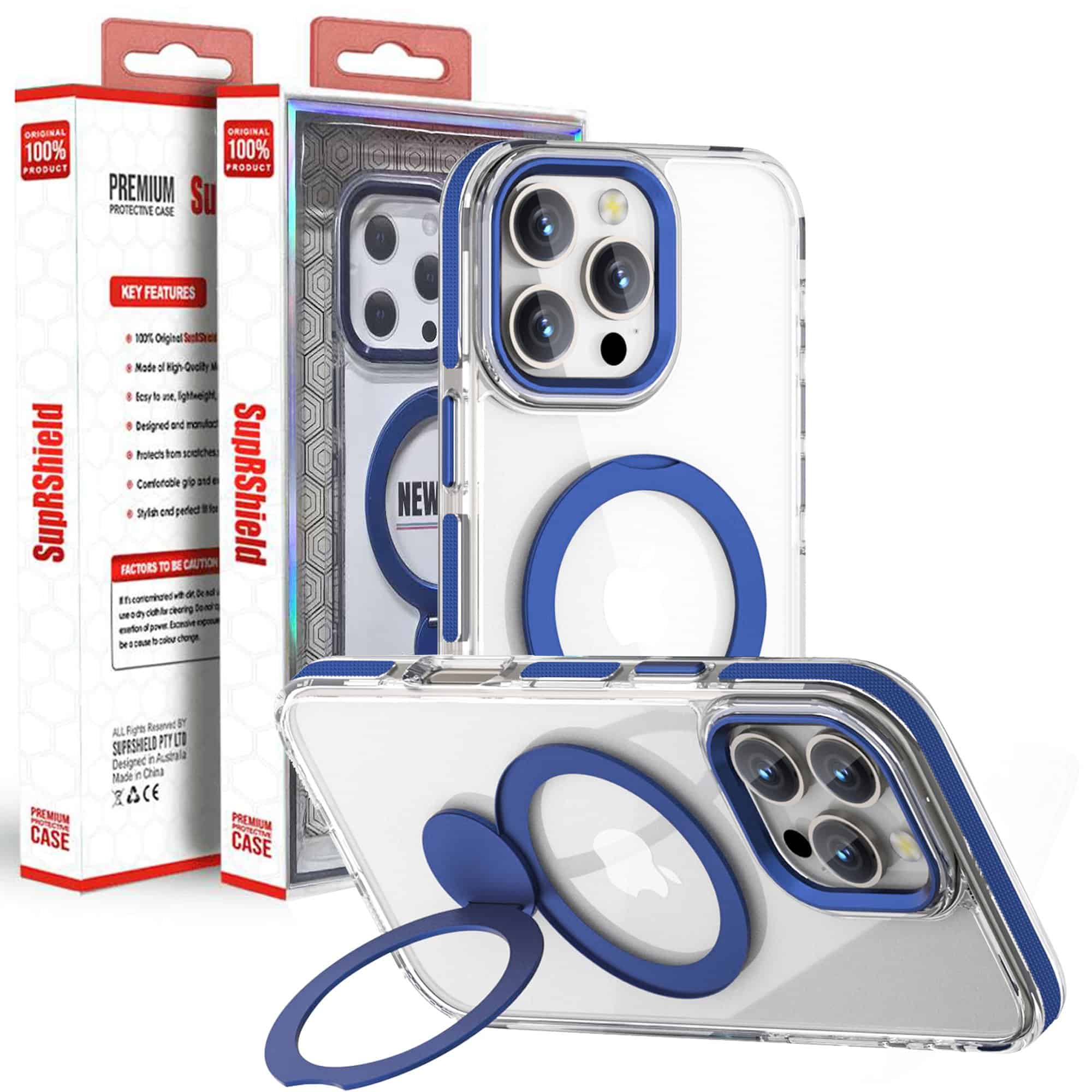 Blue For Apple iPhone MagSafe Magnetic Metal Stand Anti Scratch Camera Protective Case Cover