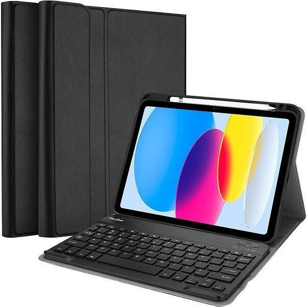 Wireless Bluetooth Keyboard Case, Folio Leather Smart Cover Case for All Apple iPad Models