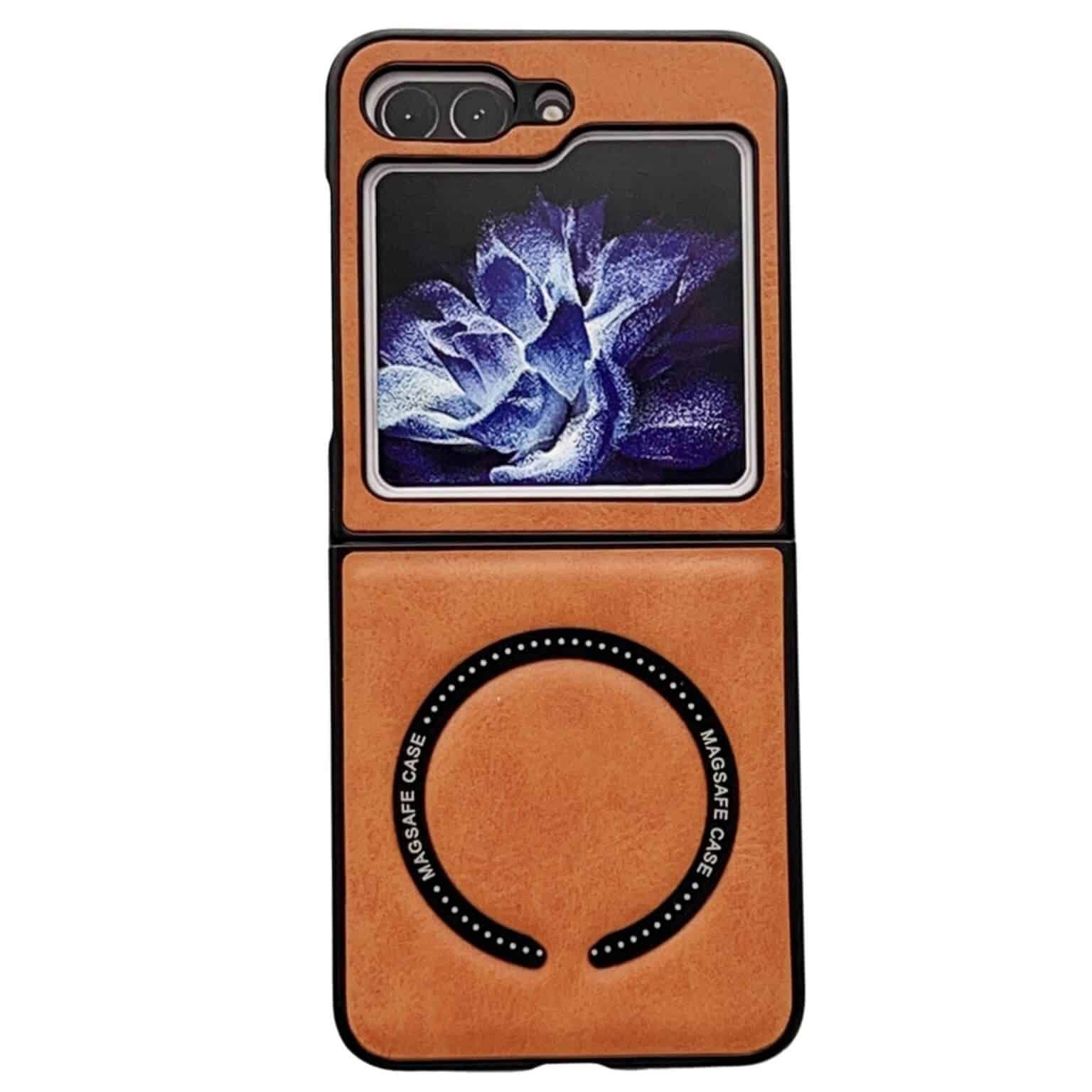 For Samsung Galaxy Z Flip5 Leather Pattern Magnetic MagSafe PU Back Phone Case Protective Cover