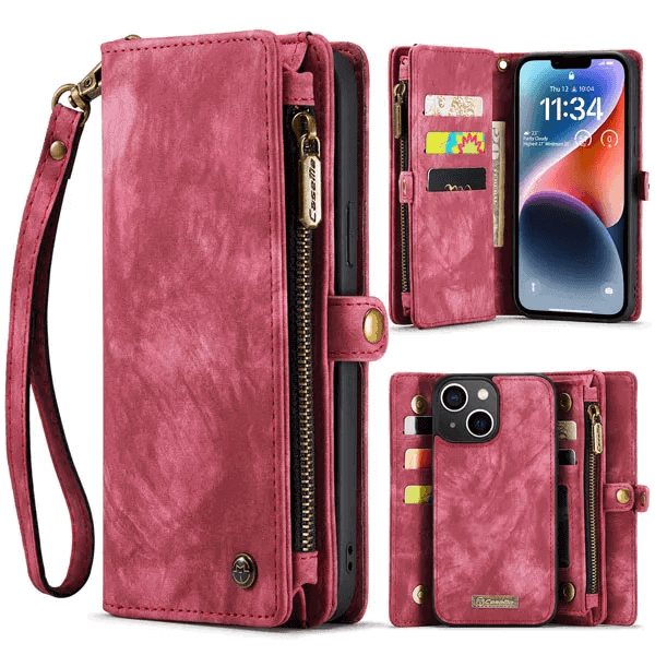 CaseMe For Apple iPhone Zipper & Detachable Retro Leather Pouch Wallet Flip Purse Bag Detachable Phone Case Cover