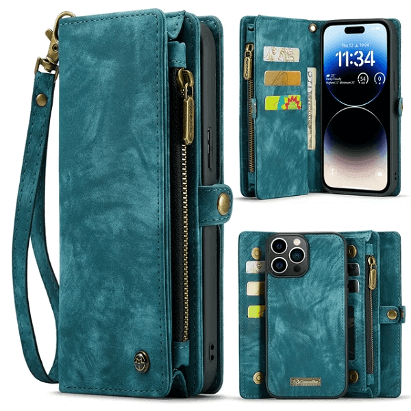 CaseMe For Apple iPhone Zipper & Detachable Retro Leather Pouch Wallet Flip Purse Bag Detachable Phone Case Cover