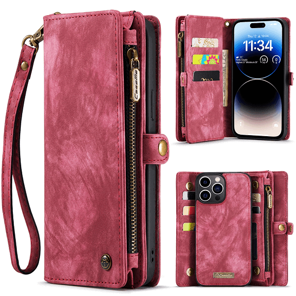 CaseMe For Apple iPhone Zipper & Detachable Retro Leather Pouch Wallet Flip Purse Bag Detachable Phone Case Cover