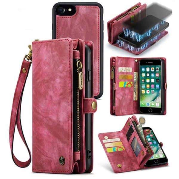 CaseMe For Apple iPhone Zipper & Detachable Retro Leather Pouch Wallet Flip Purse Bag Detachable Phone Case Cover