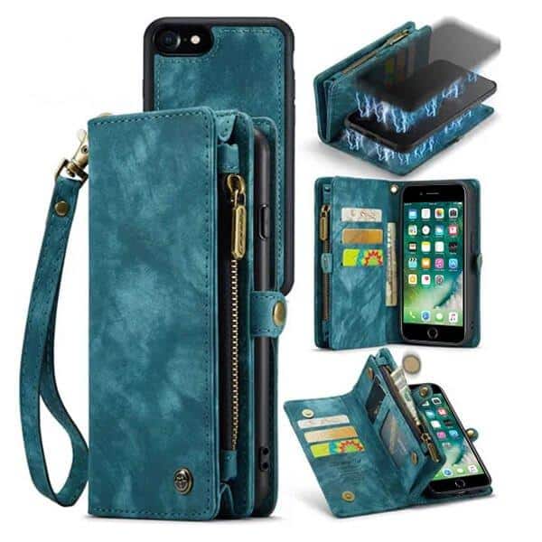 CaseMe For Apple iPhone Zipper & Detachable Retro Leather Pouch Wallet Flip Purse Bag Detachable Phone Case Cover