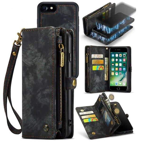 CaseMe For Apple iPhone Zipper & Detachable Retro Leather Pouch Wallet Flip Purse Bag Detachable Phone Case Cover