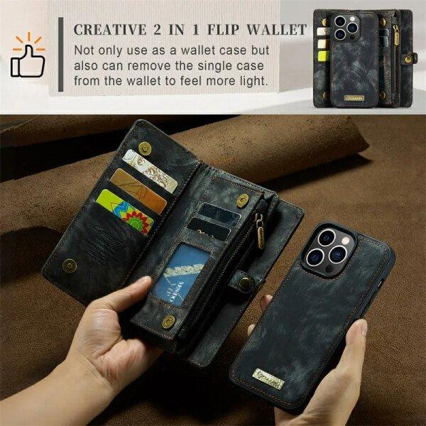 CaseMe For Apple iPhone Zipper & Detachable Retro Leather Pouch Wallet Flip Purse Bag Detachable Phone Case Cover