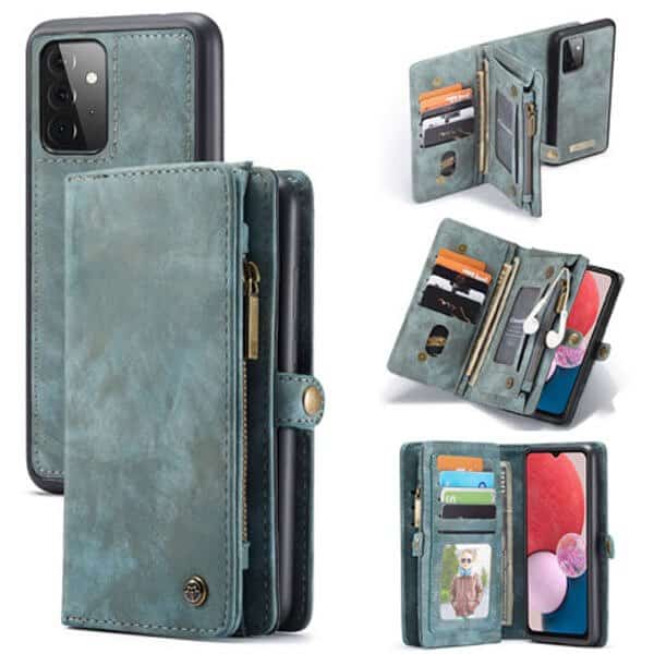 CaseMe For Samsung Galaxy A13 4G Zipper & Detachable Retro Leather Pouch Wallet Flip Purse Bag Detachable Phone Case Cover (Sky Blue)