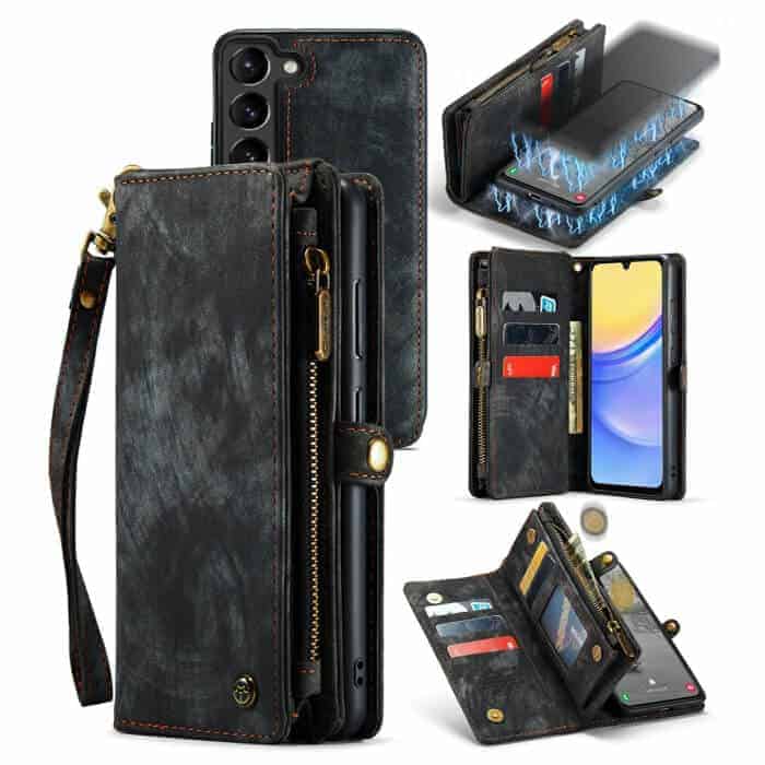 CaseMe For Samsung Galaxy A Series Magnetic Detachable Leather Zipper Wallet Case with Wrist Strap