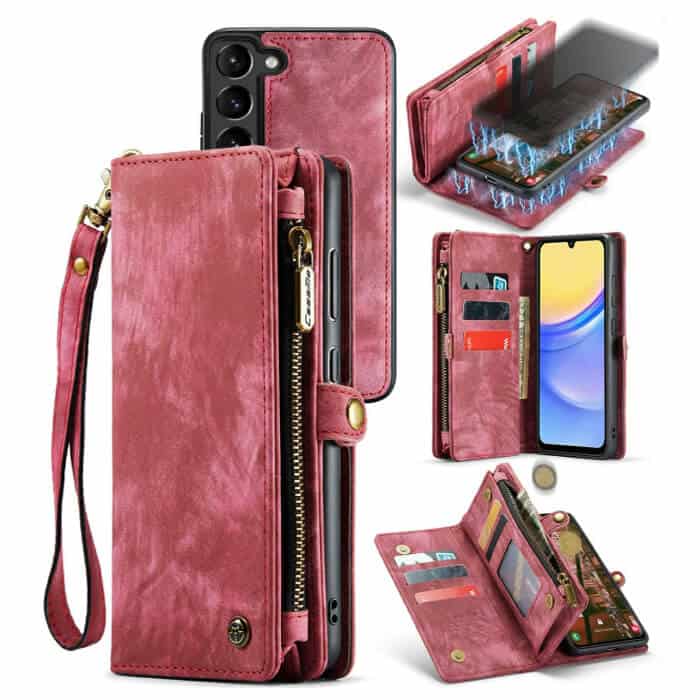 CaseMe For Samsung Galaxy A Series Magnetic Detachable Leather Zipper Wallet Case with Wrist Strap