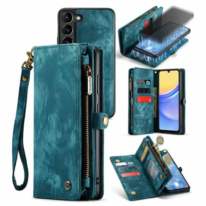 CaseMe For Samsung Galaxy A Series Magnetic Detachable Leather Zipper Wallet Case with Wrist Strap