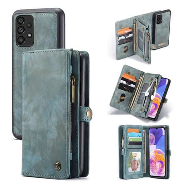 CaseMe For Samsung Galaxy A23 4G Zipper & Detachable Retro Leather Pouch Wallet Flip Purse Bag Detachable Phone Case Cover (Sky Blue)