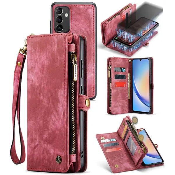 CaseMe For Samsung Galaxy A Series Magnetic Detachable Leather Zipper Wallet Case with Wrist Strap