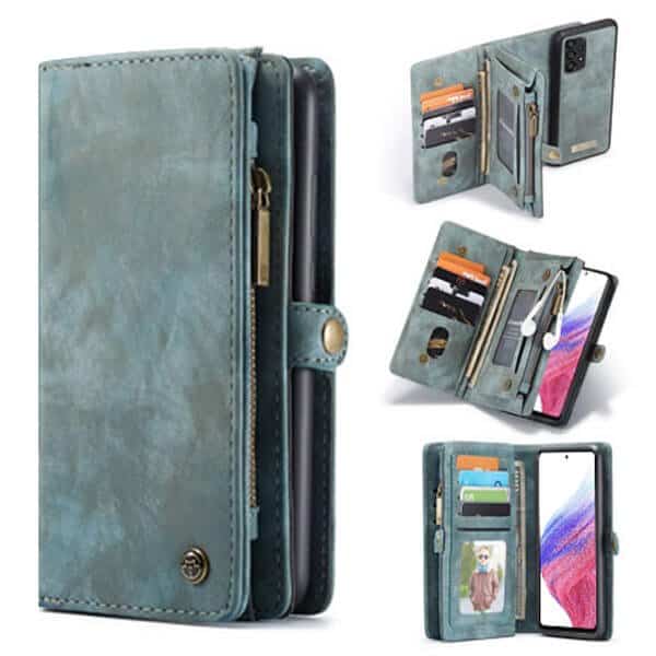 CaseMe For Samsung Galaxy A53 5G Zipper & Detachable Retro Leather Pouch Wallet Flip Purse Bag Detachable Phone Case Cover (Sky Blue)