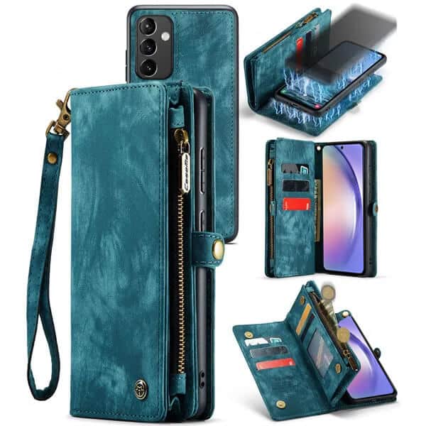 CaseMe For Samsung Galaxy A Series Magnetic Detachable Leather Zipper Wallet Case with Wrist Strap