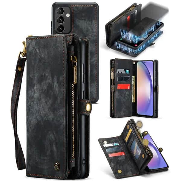 CaseMe For Samsung Galaxy A Series Magnetic Detachable Leather Zipper Wallet Case with Wrist Strap