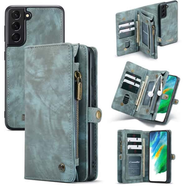 CaseMe For Samsung Galaxy S Series Zipper & Detachable Retro Leather Pouch Wallet Flip Purse Bag Detachable Phone Case Cover