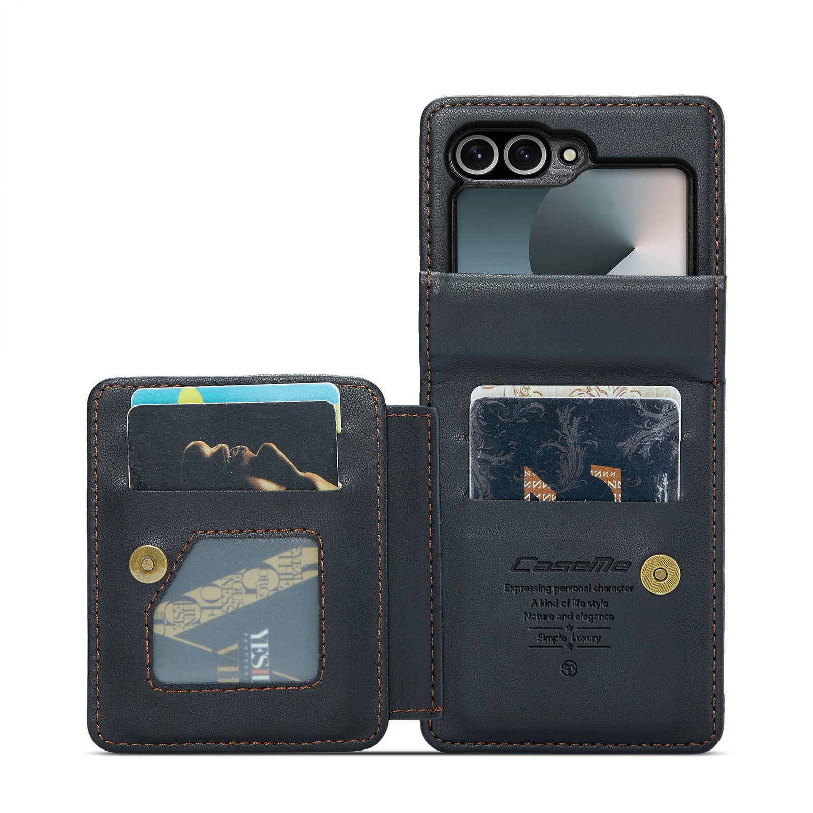 CaseMe For Samsung Galaxy Z Flip 7 Retro PU Leather Wallet Case with RFID Blocking Card Holder and Magnetic Closure Cover