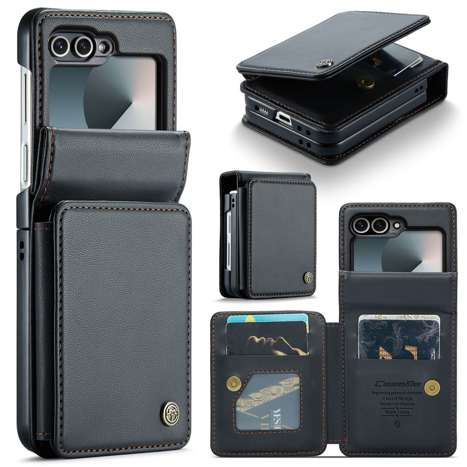 CaseMe For Samsung Galaxy Z Flip 7 Retro PU Leather Wallet Case with RFID Blocking Card Holder and Magnetic Closure Cover