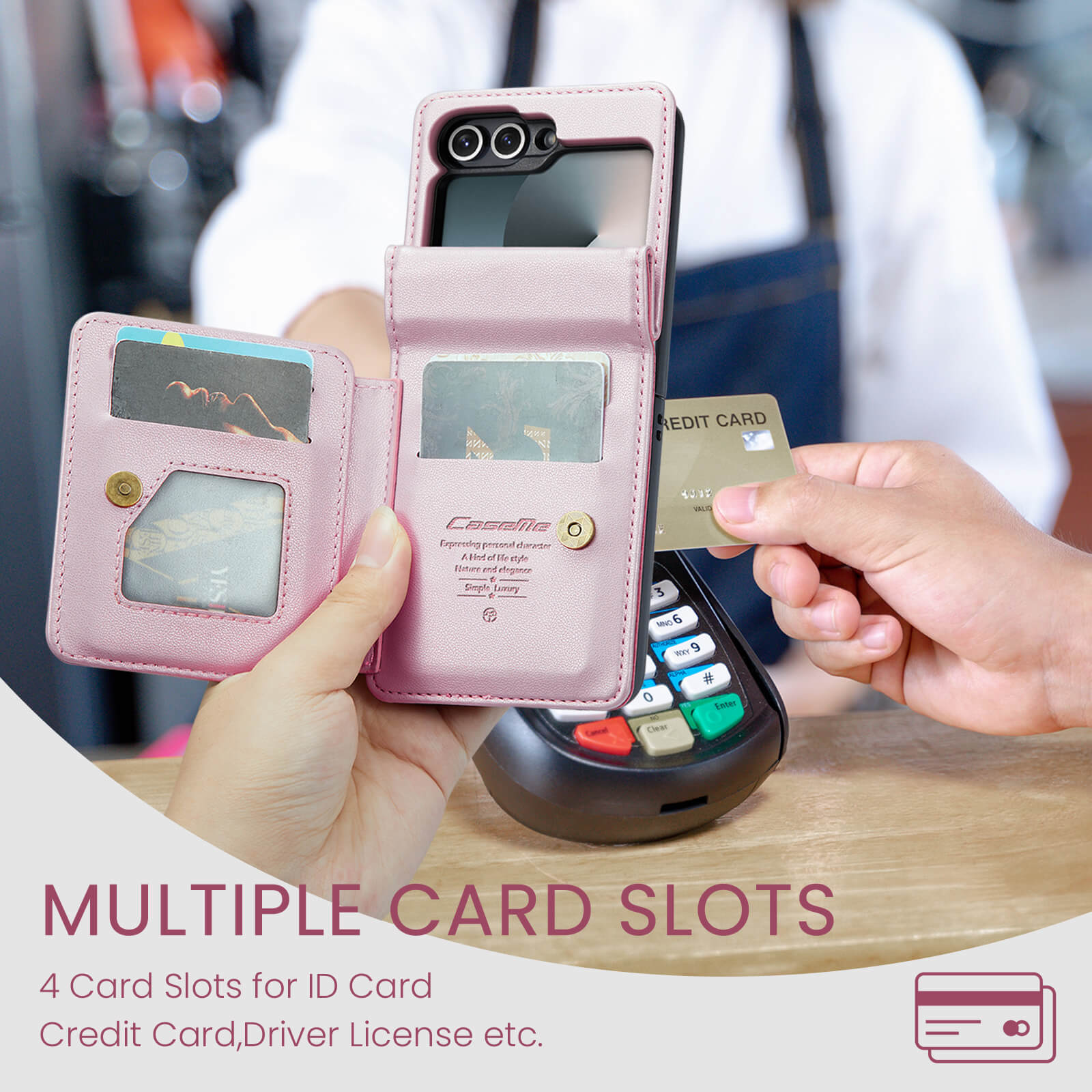 CaseMe For Samsung Galaxy Z Flip 7 Retro PU Leather Wallet Case with RFID Blocking Card Holder and Magnetic Closure Cover