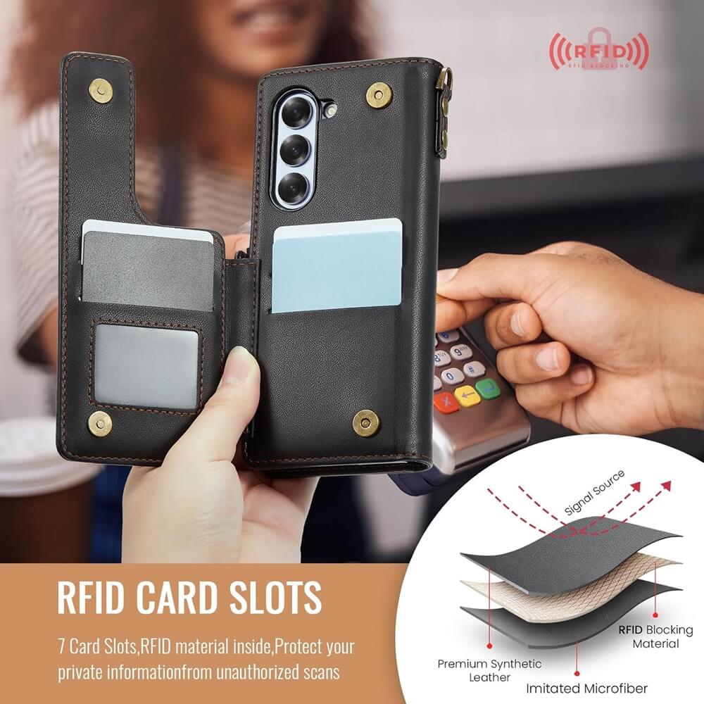 CaseMe Samsung Galaxy Z Fold7/6 Leather Wallet Case with RFID Blocking Card Slots
