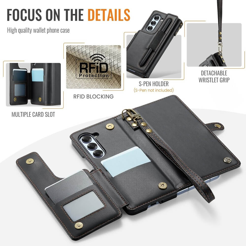CaseMe Samsung Galaxy Z Fold7/6 Leather Wallet Case with RFID Blocking Card Slots