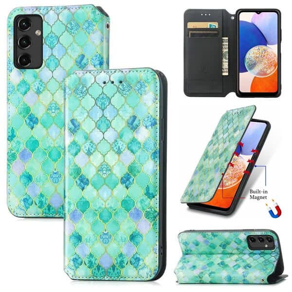 CaseNeo For Samsung Galaxy A14 5G Leather Wallet Flip Case With RFID Blocking Credit Card Holder Slots Cover – Emerald