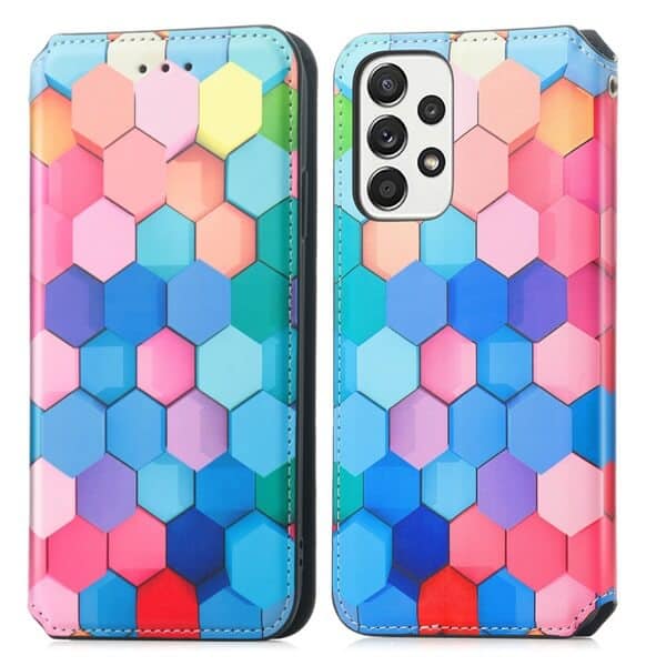 CaseNeo For Samsung Galaxy A23 4G Leather Wallet Flip Case With RFID Blocking Credit Card Holder Slots Cover - Colored Squares