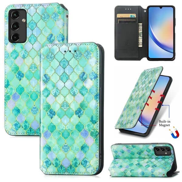 CaseNeo For Samsung Galaxy A34 5G Leather Wallet Flip Case With RFID Blocking Credit Card Holder Slots Cover - Emerald (3)