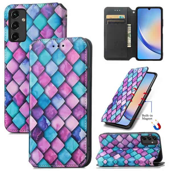 CaseNeo For Samsung Galaxy A34 5G Leather Wallet Flip Case With RFID Blocking Credit Card Holder Slots Cover - Purple Scales