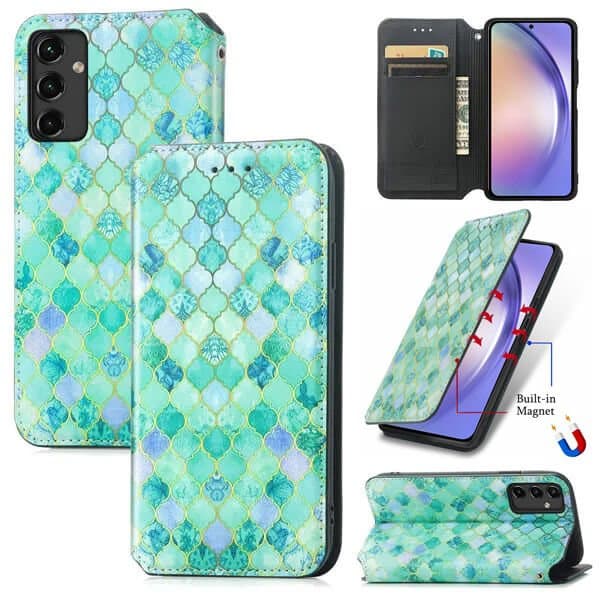 CaseNeo For Samsung Galaxy A54 5G Leather Wallet Flip Case With RFID Blocking Credit Card Holder Slots Cover - Emerald