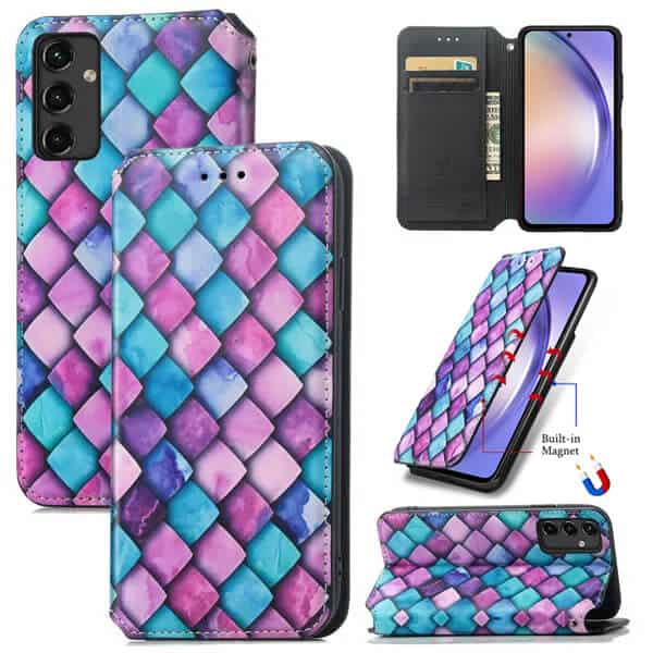 CaseNeo For Samsung Galaxy A54 5G Leather Wallet Flip Case With RFID Blocking Credit Card Holder Slots Cover - Purple Scales