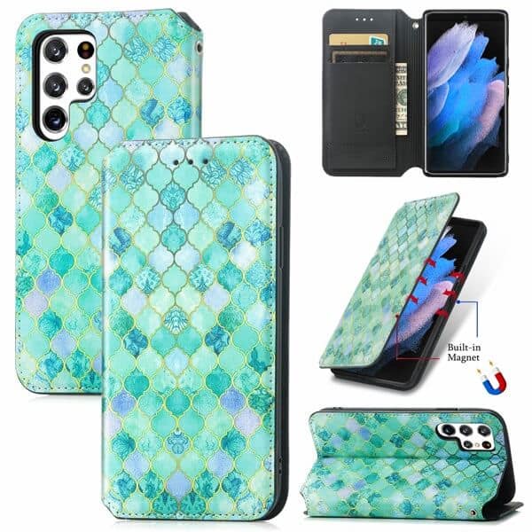 CaseNeo For Samsung Galaxy S23 Ultra Leather Wallet Flip Case With RFID Blocking Credit Card Holder Slots Cover – Emerald