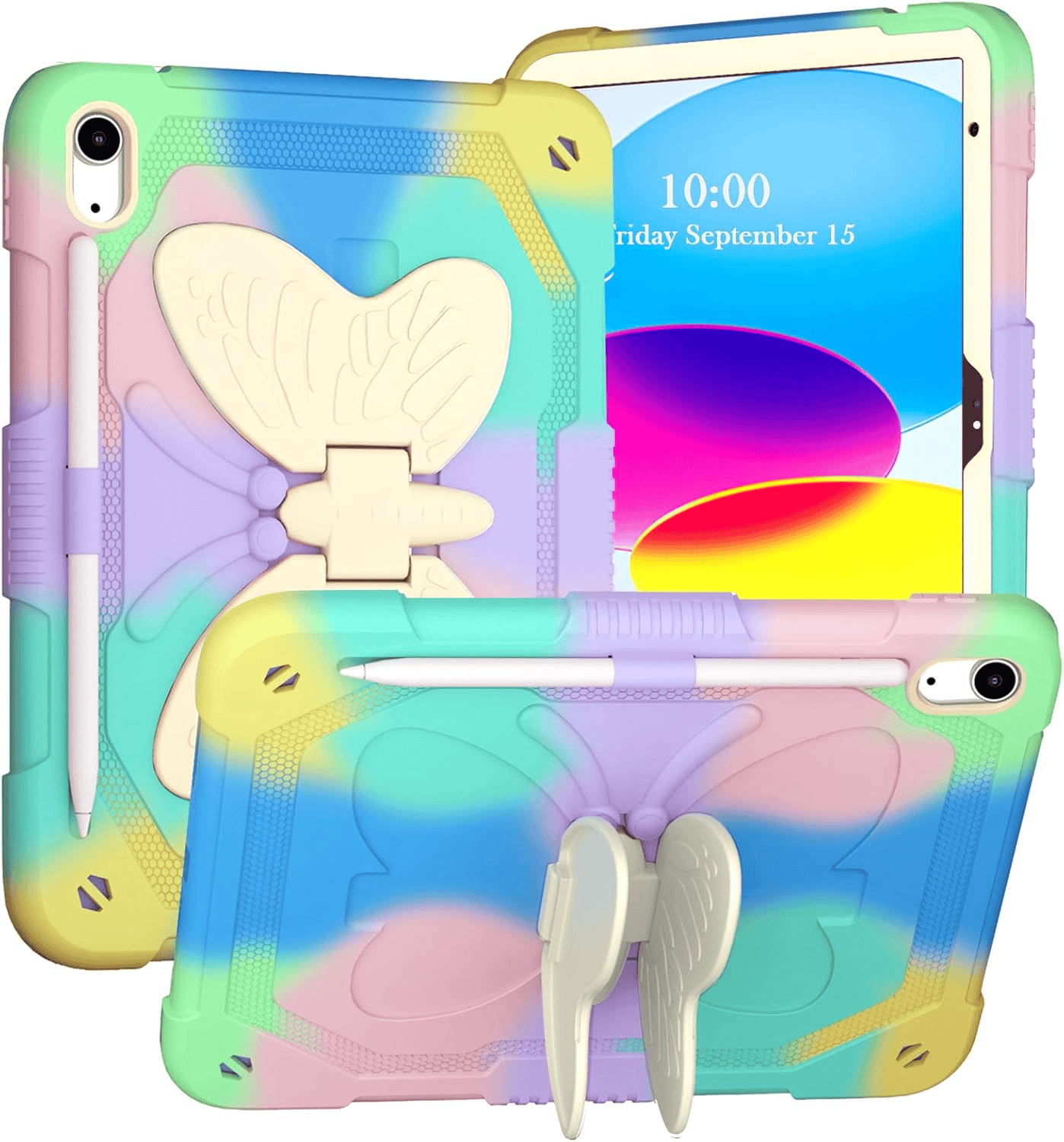 Butterfly Fancy Shockproof Heavy Duty Kickstand Case Cover With Pencil Holder For All Apple iPad Models