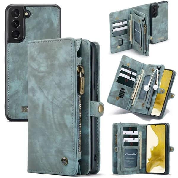 CaseMe For Samsung Galaxy S Series Zipper & Detachable Retro Leather Pouch Wallet Flip Purse Bag Detachable Phone Case Cover
