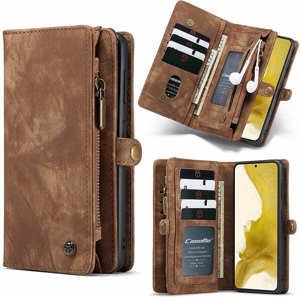 CaseMe For Samsung Galaxy S Series Zipper & Detachable Retro Leather Pouch Wallet Flip Purse Bag Detachable Phone Case Cover