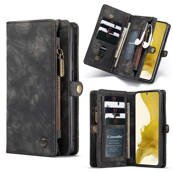 CaseMe For Samsung Galaxy S Series Zipper & Detachable Retro Leather Pouch Wallet Flip Purse Bag Detachable Phone Case Cover