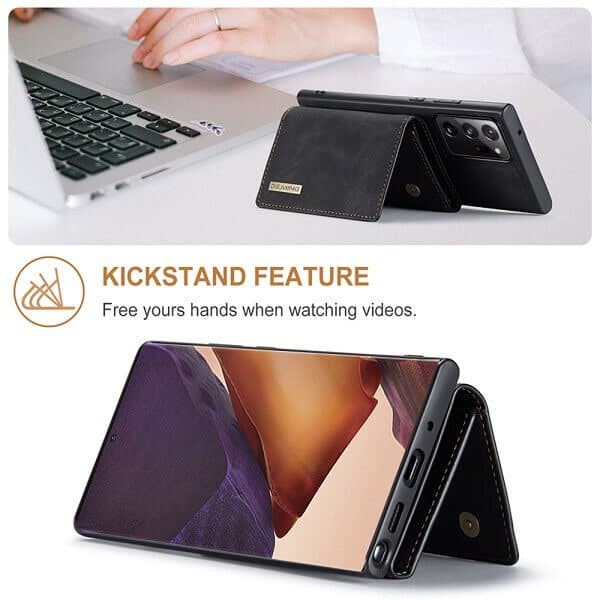 DG.MING For Samsung Galaxy Note 20 Ultra Premium Trifold Wallet Leather Case With 2-in-1 Magnetic Detachable Card Holder Pocket Cover - Black