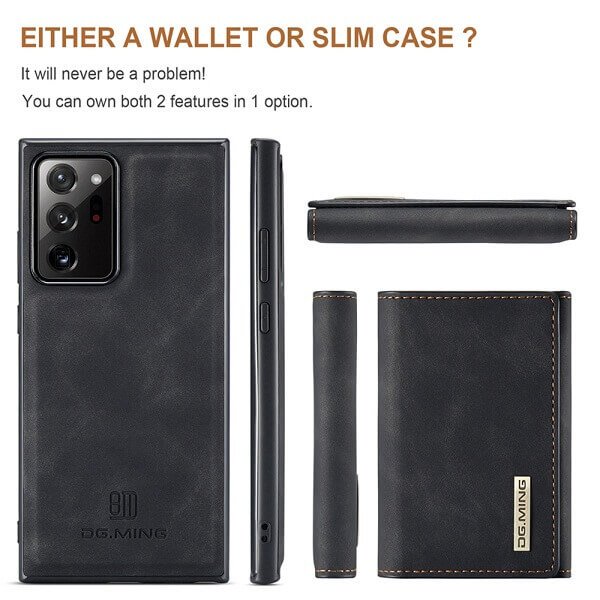 DG.MING For Samsung Galaxy Note 20 Ultra Premium Trifold Wallet Leather Case With 2-in-1 Magnetic Detachable Card Holder Pocket Cover - Black