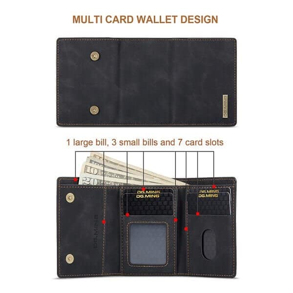DG.MING For Samsung Galaxy Note 20 Ultra Premium Trifold Wallet Leather Case With 2-in-1 Magnetic Detachable Card Holder Pocket Cover - Black