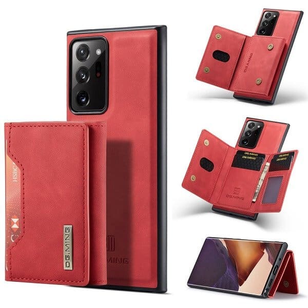 DG.MING For Samsung Galaxy Note 20 Ultra Premium Trifold Wallet Leather Case With 2-in-1 Magnetic Detachable Card Holder Pocket Cover - Red