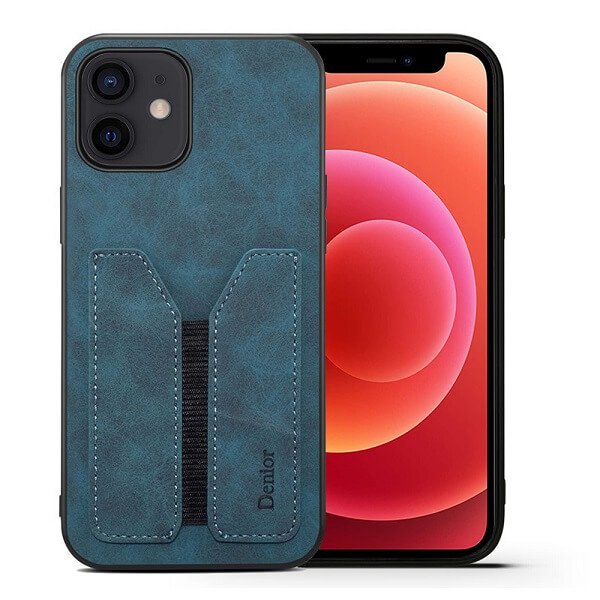 Denior For Apple iPhone 12 Mini Leather Case with Elastic Wallet Card Holder Slot Pocket Cover – Blue