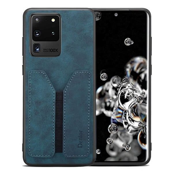 Denior For Samsung Galaxy S20 Ultra Leather Case with Elastic Wallet Card Holder Slot Pocket Cover - Blue