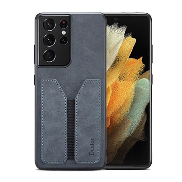 Denior For Samsung Galaxy S21 Ultra Leather Case with Elastic Wallet Card Holder Slot Pocket Cover - Grey